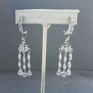 Sterling Silver CZ Chandelier Earrings Waterfall Deco Revival 925 Statement 3”